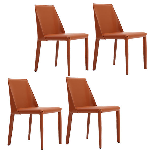 Leather Contemporary Style Chair Home Side Dining Room Chair with Metal Legs Orange 4 Piece Set Clearhalo ' kitchen&dining_furn' 'Dining Chairs' 'Dining Tables & Seating' 'dining_chair' 'furn' 'furn_dining_chair' 'Furniture' 'furniture_dining_chair' 'Kitchen & Dining Furniture' 'kitchen' 3493512