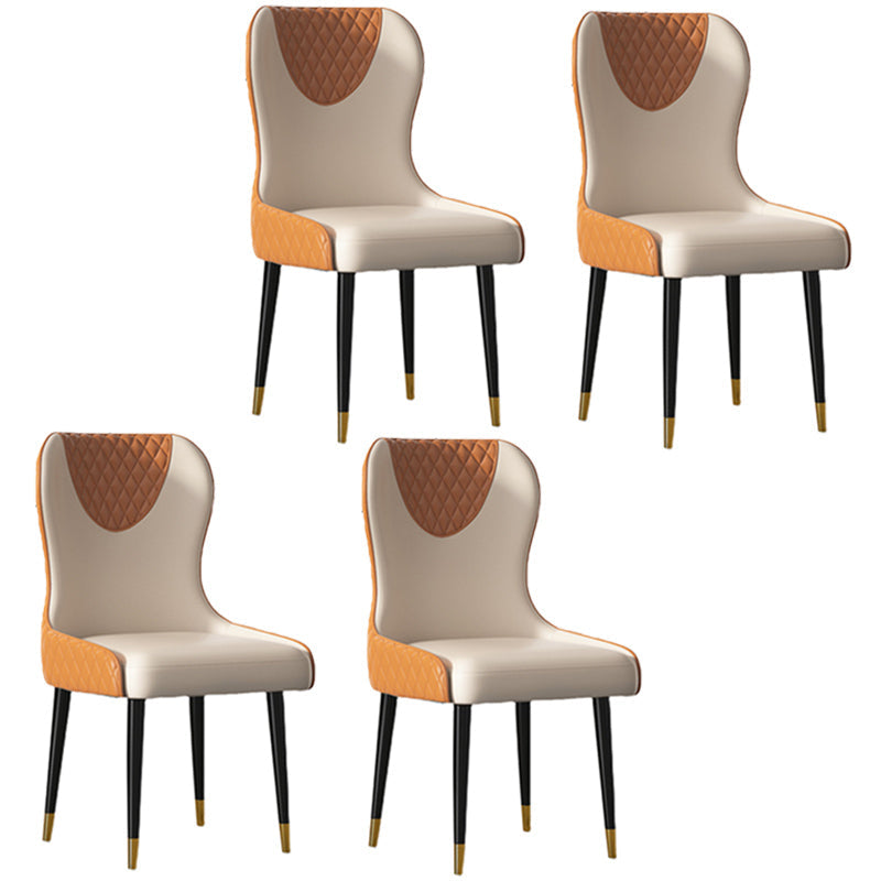 Modern Style Leather Chair Armless Parsons Chair with Wooden Legs for Kitchen Orange 4 Piece Set Clearhalo ' kitchen&dining_furn' 'Dining Chairs' 'Dining Tables & Seating' 'dining_chair' 'furn' 'furn_dining_chair' 'Furniture' 'furniture_dining_chair' 'Kitchen & Dining Furniture' 'kitchen' 3493517