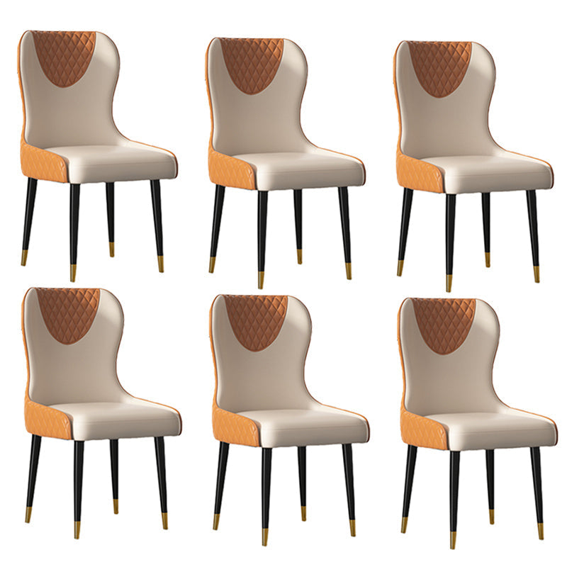 Modern Style Leather Chair Armless Parsons Chair with Wooden Legs for Kitchen Orange 6 Piece Set Clearhalo ' kitchen&dining_furn' 'Dining Chairs' 'Dining Tables & Seating' 'dining_chair' 'furn' 'furn_dining_chair' 'Furniture' 'furniture_dining_chair' 'Kitchen & Dining Furniture' 'kitchen' 3493518