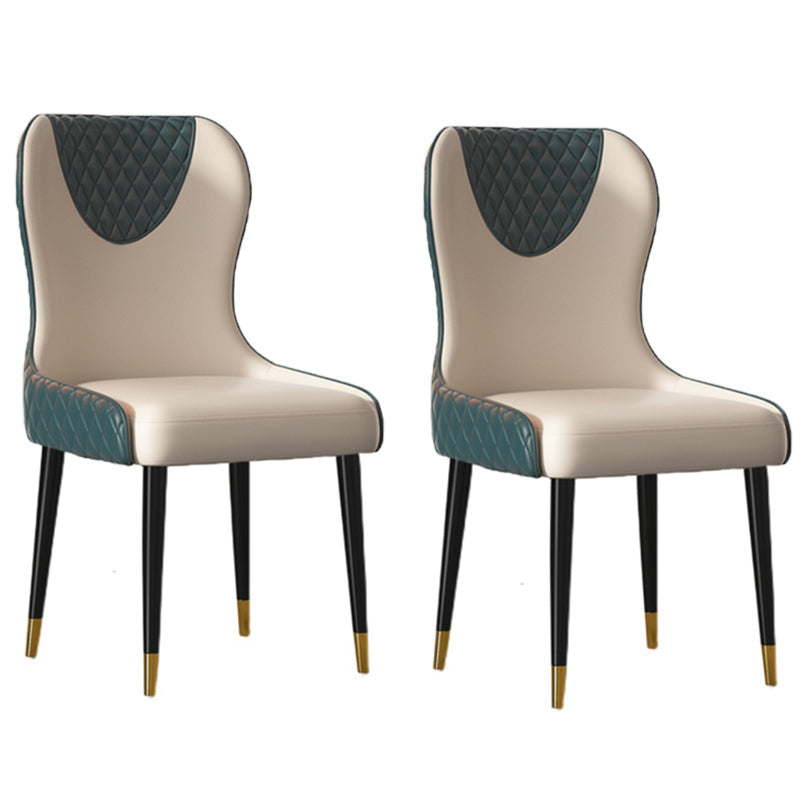 Modern Style Leather Chair Armless Parsons Chair with Wooden Legs for Kitchen Peacock Blue 2 Piece Set Clearhalo ' kitchen&dining_furn' 'Dining Chairs' 'Dining Tables & Seating' 'dining_chair' 'furn' 'furn_dining_chair' 'Furniture' 'furniture_dining_chair' 'Kitchen & Dining Furniture' 'kitchen' 3493521