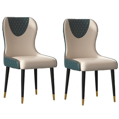 Modern Style Leather Chair Armless Parsons Chair with Wooden Legs for Kitchen Peacock Blue 2 Piece Set Clearhalo ' kitchen&dining_furn' 'Dining Chairs' 'Dining Tables & Seating' 'dining_chair' 'furn' 'furn_dining_chair' 'Furniture' 'furniture_dining_chair' 'Kitchen & Dining Furniture' 'kitchen' 3493521