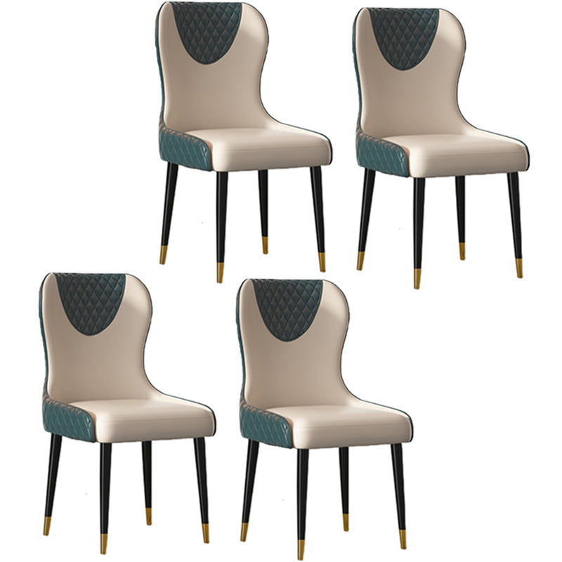 Modern Style Leather Chair Armless Parsons Chair with Wooden Legs for Kitchen Peacock Blue 4 Piece Set Clearhalo ' kitchen&dining_furn' 'Dining Chairs' 'Dining Tables & Seating' 'dining_chair' 'furn' 'furn_dining_chair' 'Furniture' 'furniture_dining_chair' 'Kitchen & Dining Furniture' 'kitchen' 3493522
