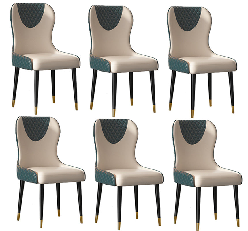 Modern Style Leather Chair Armless Parsons Chair with Wooden Legs for Kitchen Peacock Blue 6 Piece Set Clearhalo ' kitchen&dining_furn' 'Dining Chairs' 'Dining Tables & Seating' 'dining_chair' 'furn' 'furn_dining_chair' 'Furniture' 'furniture_dining_chair' 'Kitchen & Dining Furniture' 'kitchen' 3493524