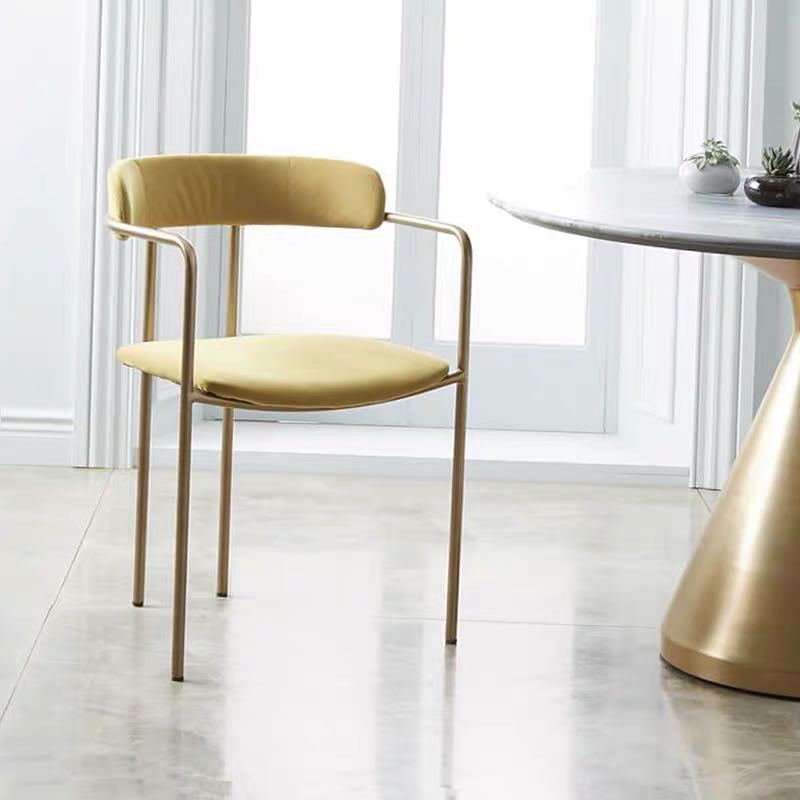Contemporary Kitchen Dining Arm Chair Mental Opening Back Dining Arm Chair Yellow 1 Piece Brass Gold Clearhalo ' kitchen&dining_furn' 'Dining Chairs' 'Dining Tables & Seating' 'dining_chair' 'furn' 'furn_dining_chair' 'Furniture' 'furniture_dining_chair' 'Kitchen & Dining Furniture' 'kitchen' 3493650