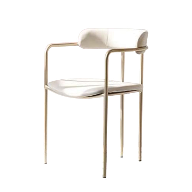 Contemporary Kitchen Dining Arm Chair Mental Opening Back Dining Arm Chair Beige 1 Piece Brass Gold Clearhalo ' kitchen&dining_furn' 'Dining Chairs' 'Dining Tables & Seating' 'dining_chair' 'furn' 'furn_dining_chair' 'Furniture' 'furniture_dining_chair' 'Kitchen & Dining Furniture' 'kitchen' 3493651