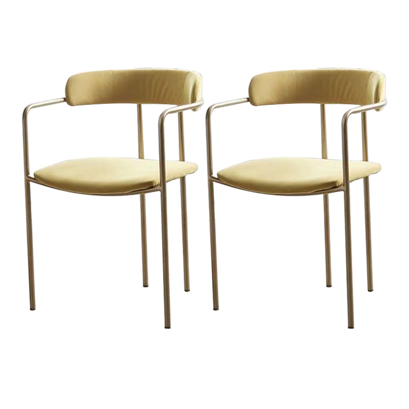 Contemporary Kitchen Dining Arm Chair Mental Opening Back Dining Arm Chair Yellow 2 Piece Set Brass Gold Clearhalo ' kitchen&dining_furn' 'Dining Chairs' 'Dining Tables & Seating' 'dining_chair' 'furn' 'furn_dining_chair' 'Furniture' 'furniture_dining_chair' 'Kitchen & Dining Furniture' 'kitchen' 3493662
