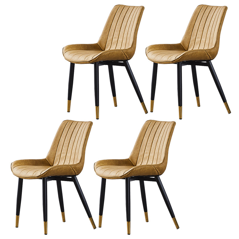 Contemporary Kitchen Dining Side Chair Leather Solid Back Chairs with Metal Legs Yellow 4 Piece Set Brass Gold Clearhalo ' kitchen&dining_furn' 'Dining Chairs' 'Dining Tables & Seating' 'dining_chair' 'furn' 'furn_dining_chair' 'Furniture' 'furniture_dining_chair' 'Kitchen & Dining Furniture' 'kitchen' 3493964