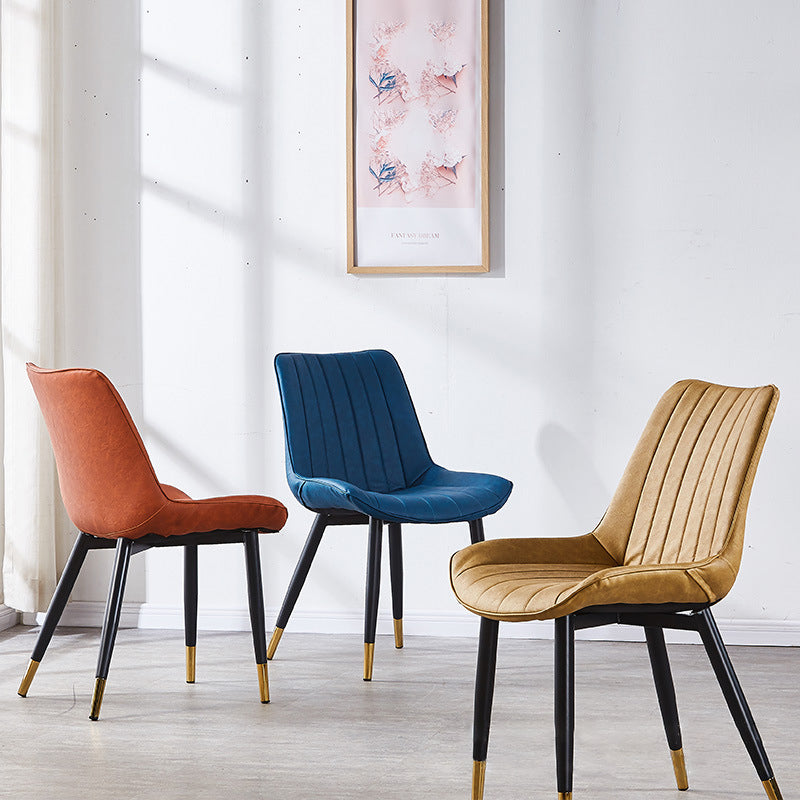 Contemporary Kitchen Dining Side Chair Leather Solid Back Chairs with Metal Legs Clearhalo ' kitchen&dining_furn' 'Dining Chairs' 'Dining Tables & Seating' 'dining_chair' 'furn' 'furn_dining_chair' 'Furniture' 'furniture_dining_chair' 'Kitchen & Dining Furniture' 'kitchen' 3493966