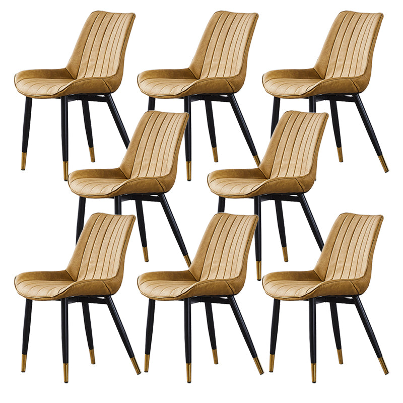 Contemporary Kitchen Dining Side Chair Leather Solid Back Chairs with Metal Legs Yellow 8 Piece Set Brass Gold Clearhalo ' kitchen&dining_furn' 'Dining Chairs' 'Dining Tables & Seating' 'dining_chair' 'furn' 'furn_dining_chair' 'Furniture' 'furniture_dining_chair' 'Kitchen & Dining Furniture' 'kitchen' 3493967