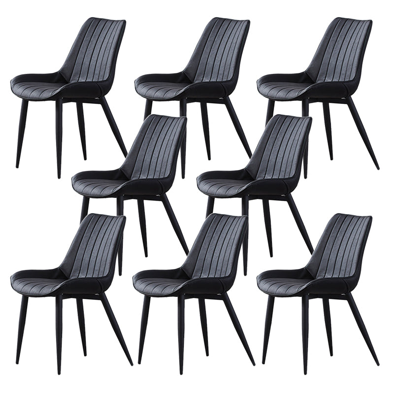 Contemporary Kitchen Dining Side Chair Leather Solid Back Chairs with Metal Legs Black 8 Piece Set Black Clearhalo ' kitchen&dining_furn' 'Dining Chairs' 'Dining Tables & Seating' 'dining_chair' 'furn' 'furn_dining_chair' 'Furniture' 'furniture_dining_chair' 'Kitchen & Dining Furniture' 'kitchen' 3493975