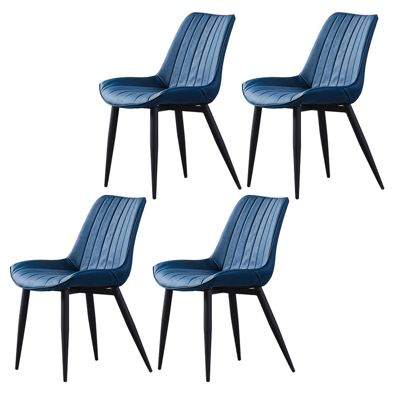 Contemporary Kitchen Dining Side Chair Leather Solid Back Chairs with Metal Legs Blue 4 Piece Set Black Clearhalo ' kitchen&dining_furn' 'Dining Chairs' 'Dining Tables & Seating' 'dining_chair' 'furn' 'furn_dining_chair' 'Furniture' 'furniture_dining_chair' 'Kitchen & Dining Furniture' 'kitchen' 3493977