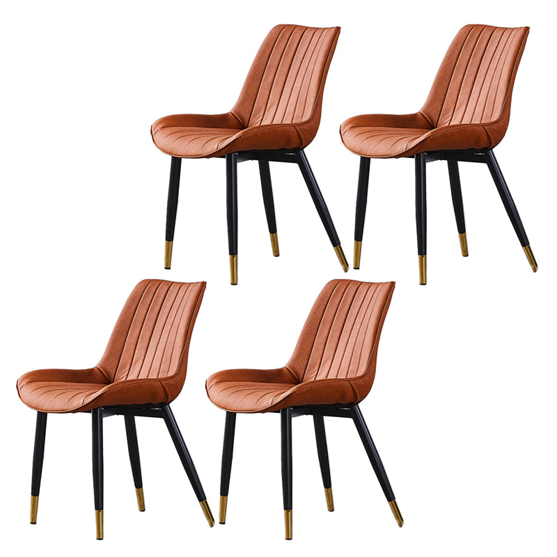 Contemporary Kitchen Dining Side Chair Leather Solid Back Chairs with Metal Legs Orange 4 Piece Set Brass Gold Clearhalo ' kitchen&dining_furn' 'Dining Chairs' 'Dining Tables & Seating' 'dining_chair' 'furn' 'furn_dining_chair' 'Furniture' 'furniture_dining_chair' 'Kitchen & Dining Furniture' 'kitchen' 3493992