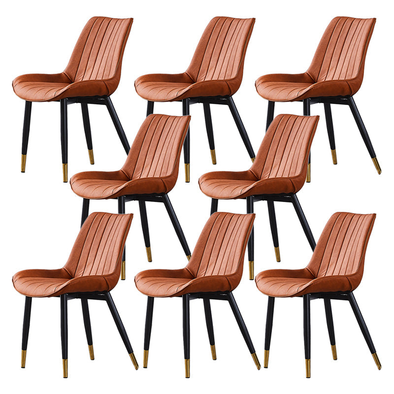 Contemporary Kitchen Dining Side Chair Leather Solid Back Chairs with Metal Legs Orange 8 Piece Set Brass Gold Clearhalo ' kitchen&dining_furn' 'Dining Chairs' 'Dining Tables & Seating' 'dining_chair' 'furn' 'furn_dining_chair' 'Furniture' 'furniture_dining_chair' 'Kitchen & Dining Furniture' 'kitchen' 3493993
