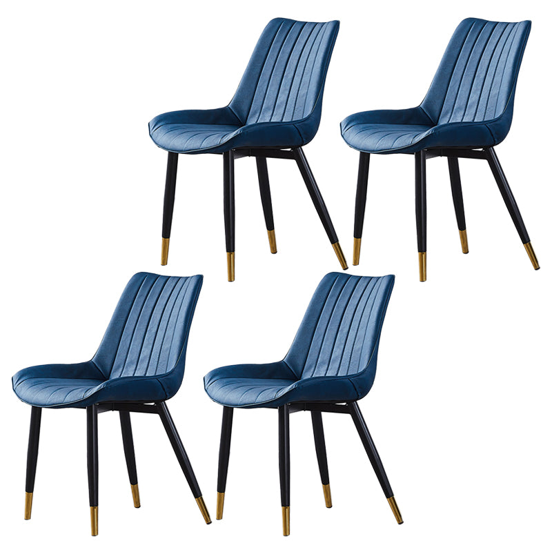 Contemporary Kitchen Dining Side Chair Leather Solid Back Chairs with Metal Legs Blue 4 Piece Set Brass Gold Clearhalo ' kitchen&dining_furn' 'Dining Chairs' 'Dining Tables & Seating' 'dining_chair' 'furn' 'furn_dining_chair' 'Furniture' 'furniture_dining_chair' 'Kitchen & Dining Furniture' 'kitchen' 3493994
