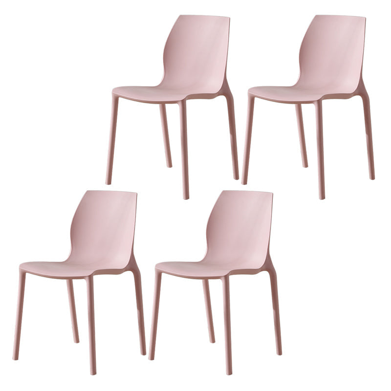 Contemporary Plastic Dining Room Chair Multicolor Stackable Side Chair Pink 4 Piece Set Clearhalo ' kitchen&dining_furn' 'Dining Chairs' 'Dining Tables & Seating' 'dining_chair' 'furn' 'furn_dining_chair' 'Furniture' 'furniture_dining_chair' 'Kitchen & Dining Furniture' 'kitchen' 3494053