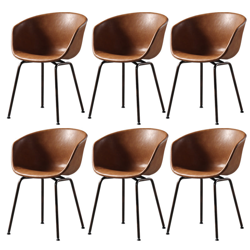 Industrial Style Metal Matte Finish Dining Arm Chair Solid Back Dining Chair Brown Set of 6 Clearhalo ' kitchen&dining_furn' 'Dining Chairs' 'Dining Tables & Seating' 'dining_chair' 'Furniture' 'furniture_dining_chair' 'Kitchen & Dining Furniture' 'kitchen' 3494132