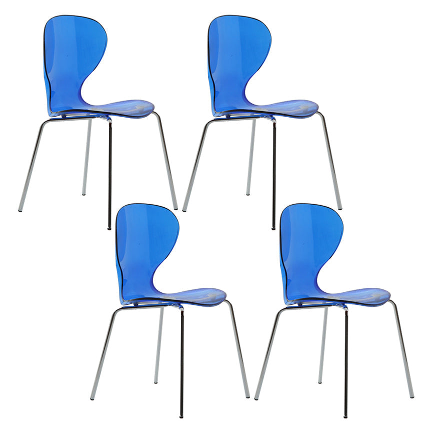 Modern Plastic Solid Back Side Chair 33"H Dining Chair with 4 Legs for Restaurant Blue-Clear 4 Piece Set Clearhalo ' kitchen&dining_furn' 'Dining Chairs' 'Dining Tables & Seating' 'dining_chair' 'furn' 'furn_dining_chair' 'Furniture' 'furniture_dining_chair' 'Kitchen & Dining Furniture' 'kitchen' 3494332