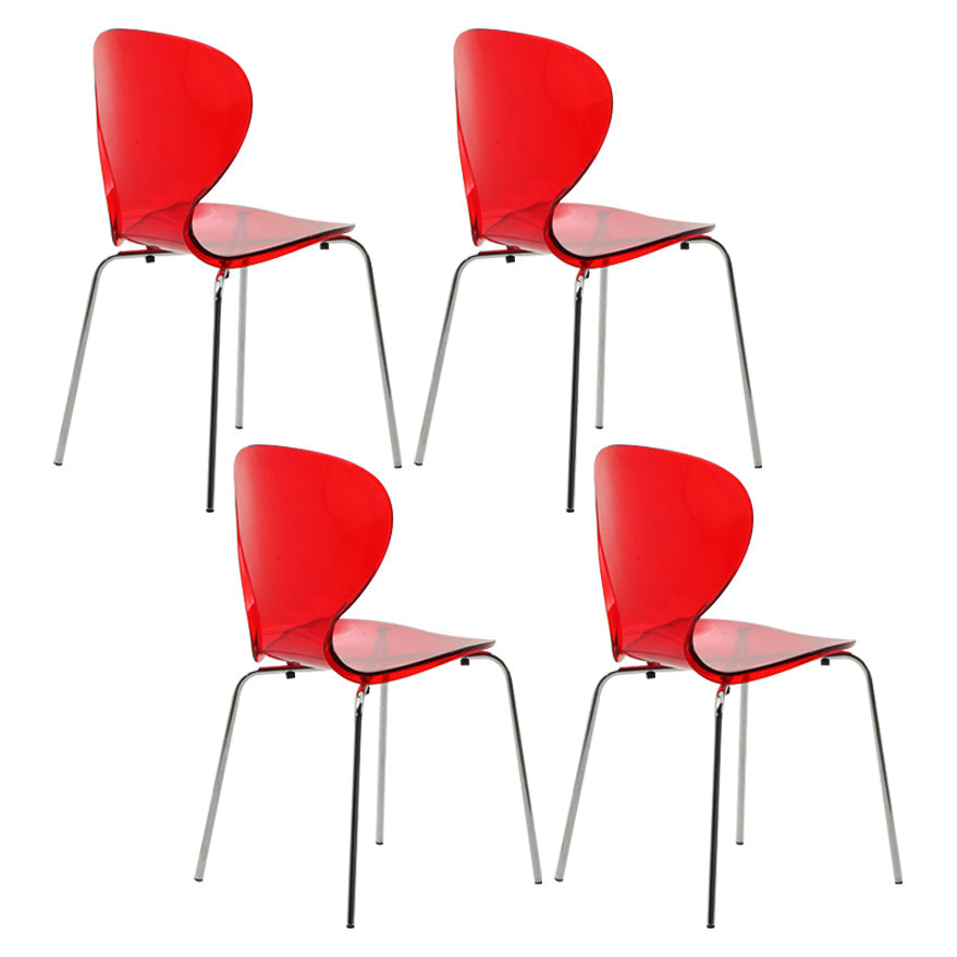 Modern Plastic Solid Back Side Chair 33"H Dining Chair with 4 Legs for Restaurant Red Clear 4 Piece Set Clearhalo ' kitchen&dining_furn' 'Dining Chairs' 'Dining Tables & Seating' 'dining_chair' 'furn' 'furn_dining_chair' 'Furniture' 'furniture_dining_chair' 'Kitchen & Dining Furniture' 'kitchen' 3494337