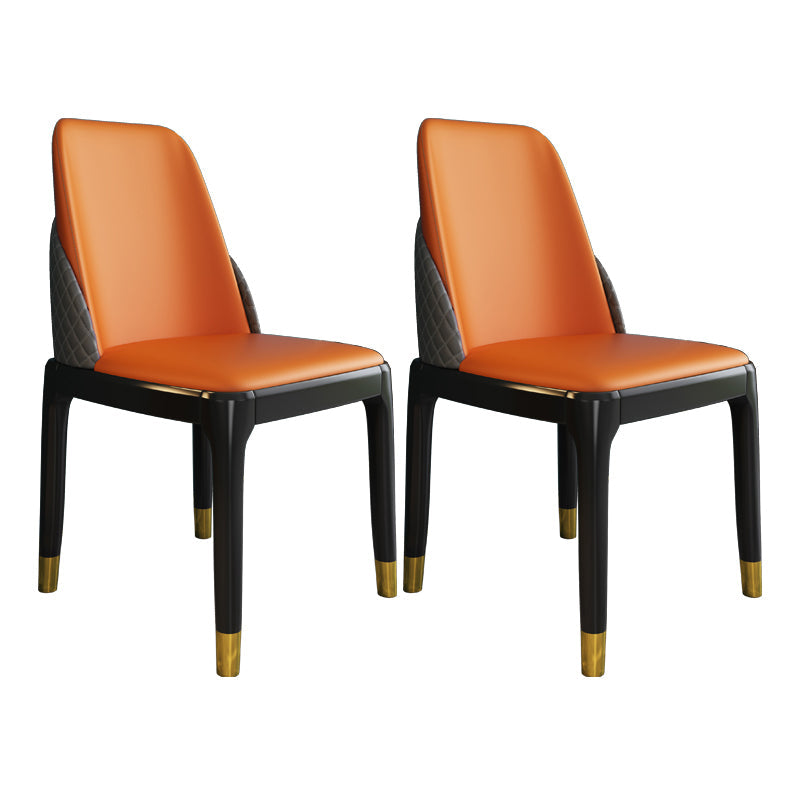 Nordic Style Chairs Polyurethane Parsons Dining Chair with Wood Legs for Kitchen Orange 2 Piece Set Brass Gold Clearhalo ' kitchen&dining_furn' 'Dining Chairs' 'Dining Tables & Seating' 'dining_chair' 'furn' 'furn_dining_chair' 'Furniture' 'furniture_dining_chair' 'Kitchen & Dining Furniture' 'kitchen' 3503681