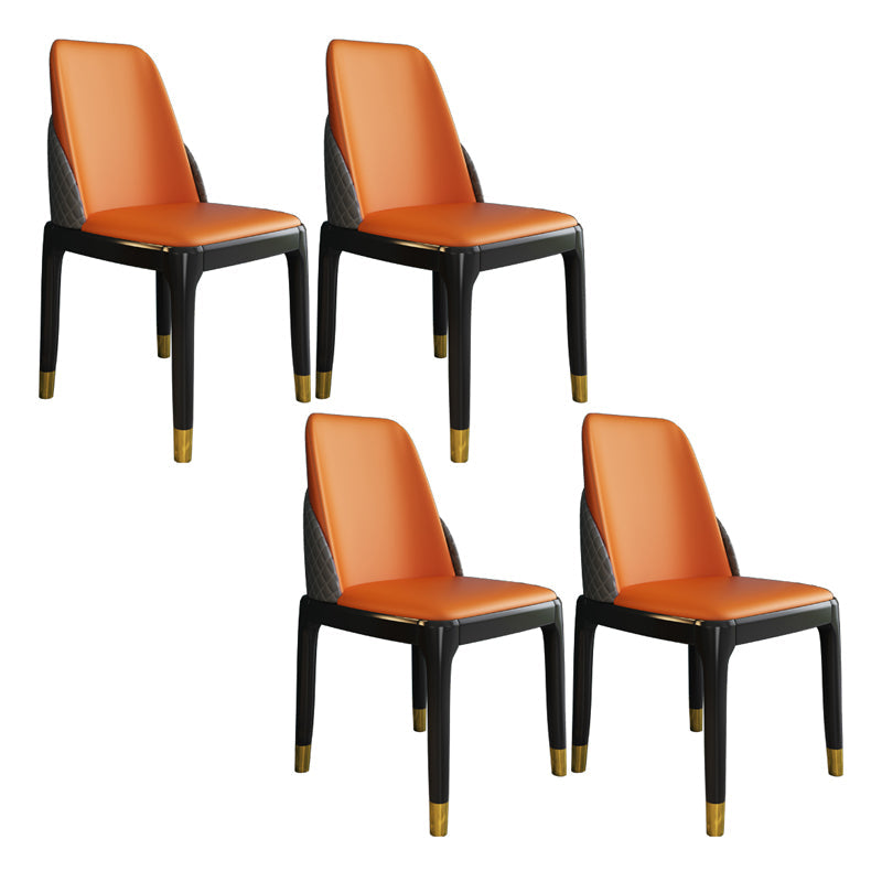 Nordic Style Chairs Polyurethane Parsons Dining Chair with Wood Legs for Kitchen Orange 4 Piece Set Brass Gold Clearhalo ' kitchen&dining_furn' 'Dining Chairs' 'Dining Tables & Seating' 'dining_chair' 'furn' 'furn_dining_chair' 'Furniture' 'furniture_dining_chair' 'Kitchen & Dining Furniture' 'kitchen' 3503682