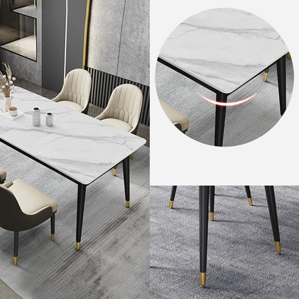 Scandinavian White Slate Dining Table Rectangular Dining Table with Four-leg Metal Base Clearhalo 'Dining Room Sets' 'Dining Tables & Seating' 'dining_room_set' 'furn' 'furn_dining_room_set' 'Furniture' 'furniture_dining_room_set' 'Kitchen & Dining Furniture' 'kitchen&dining_furn' 'kitchen' 3503865