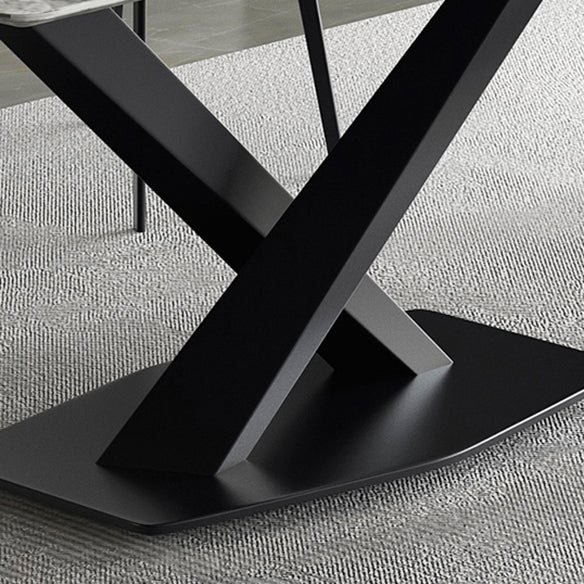 Modern Sintered Stone Gray Dining Table Set with Rectangle Table and Metal Base Formal Dining Set Clearhalo 'Dining Room Sets' 'Dining Tables & Seating' 'dining_room_set' 'furn' 'furn_dining_room_set' 'Furniture' 'furniture_dining_room_set' 'Kitchen & Dining Furniture' 'kitchen&dining_furn' 'kitchen' 3503895