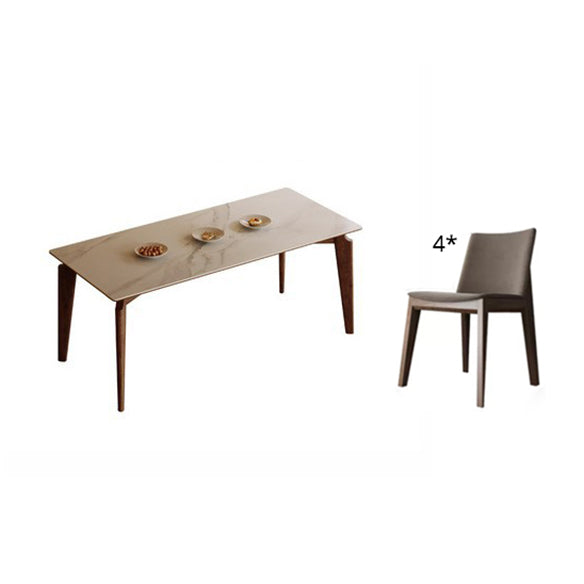 Modern Style Sintered Stone Dining Table with Rectangle Shape Table and 4 Solid Wood Legs Base with 4 Chairs Clearhalo 'Dining Room Sets' 'Dining Tables & Seating' 'dining_room_set' 'furn' 'furn_dining_room_set' 'Furniture' 'furniture_dining_room_set' 'Kitchen & Dining Furniture' 'kitchen&dining_furn' 'kitchen' 3503897