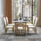 Modern Style Marble Dining Room Set with White Table and Gold Trestle Base for Home Use Clearhalo 'Dining Room Sets' 'Dining Tables & Seating' 'dining_room_set' 'Furniture' 'furniture_dining_room_set' 'Kitchen & Dining Furniture' 'kitchen&dining_furn' 'kitchen' 3503952