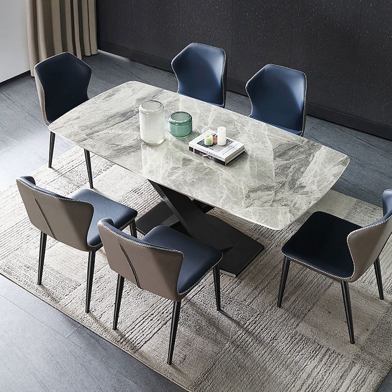 Contemporary Gray Standard Dining Set Rectangle Shape Sintered Stone Dining Set for Kitchen with 6 Chairs Clearhalo 'Dining Room Sets' 'Dining Tables & Seating' 'dining_room_set' 'furn' 'furn_dining_room_set' 'Furniture' 'furniture_dining_room_set' 'Kitchen & Dining Furniture' 'kitchen&dining_furn' 'kitchen' 3517995