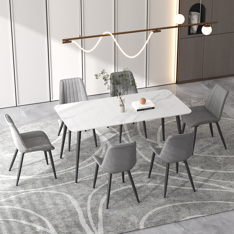 Contemporary Sintered Stone Top Stand Rectangular Dining Set White Standard Dining Set for Kitchen Clearhalo 'Dining Room Sets' 'Dining Tables & Seating' 'dining_room_set' 'furn' 'furn_dining_room_set' 'Furniture' 'furniture_dining_room_set' 'Kitchen & Dining Furniture' 'kitchen&dining_furn' 'kitchen' 3518012