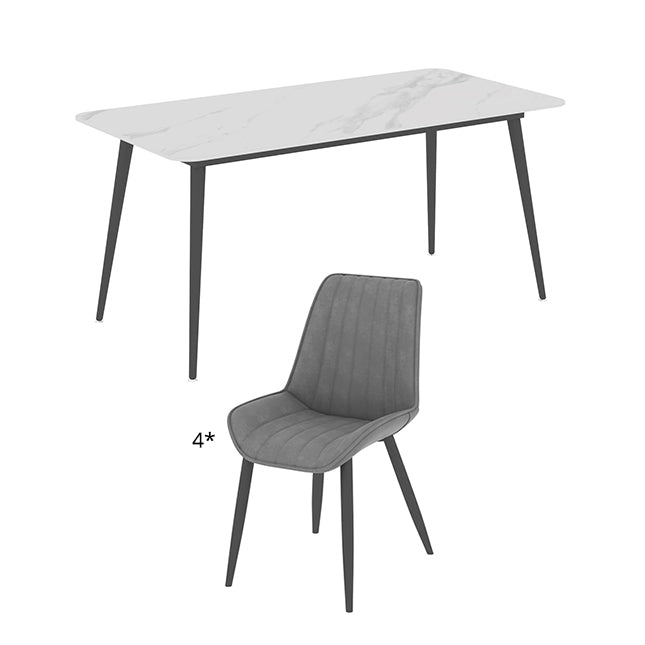 Contemporary Sintered Stone Top Stand Rectangular Dining Set White Standard Dining Set for Kitchen with 4 Chairs Clearhalo 'Dining Room Sets' 'Dining Tables & Seating' 'dining_room_set' 'furn' 'furn_dining_room_set' 'Furniture' 'furniture_dining_room_set' 'Kitchen & Dining Furniture' 'kitchen&dining_furn' 'kitchen' 3518014