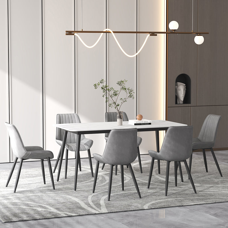 Contemporary Sintered Stone Top Stand Rectangular Dining Set White Standard Dining Set for Kitchen with 6 Chairs Clearhalo 'Dining Room Sets' 'Dining Tables & Seating' 'dining_room_set' 'furn' 'furn_dining_room_set' 'Furniture' 'furniture_dining_room_set' 'Kitchen & Dining Furniture' 'kitchen&dining_furn' 'kitchen' 3518015