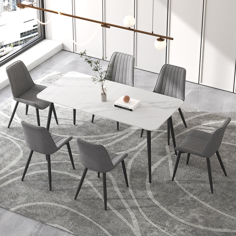 Contemporary Sintered Stone Top Stand Rectangular Dining Set White Standard Dining Set for Kitchen Clearhalo 'Dining Room Sets' 'Dining Tables & Seating' 'dining_room_set' 'furn' 'furn_dining_room_set' 'Furniture' 'furniture_dining_room_set' 'Kitchen & Dining Furniture' 'kitchen&dining_furn' 'kitchen' 3518016