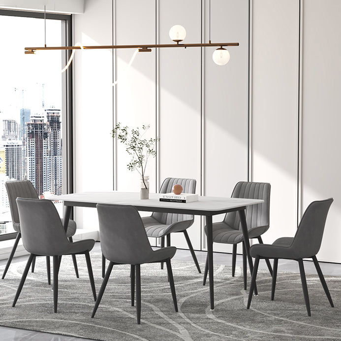 Contemporary Sintered Stone Top Stand Rectangular Dining Set White Standard Dining Set for Kitchen Clearhalo 'Dining Room Sets' 'Dining Tables & Seating' 'dining_room_set' 'furn' 'furn_dining_room_set' 'Furniture' 'furniture_dining_room_set' 'Kitchen & Dining Furniture' 'kitchen&dining_furn' 'kitchen' 3518017