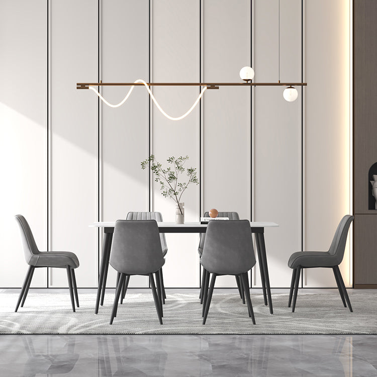 Contemporary Sintered Stone Top Stand Rectangular Dining Set White Standard Dining Set for Kitchen Clearhalo 'Dining Room Sets' 'Dining Tables & Seating' 'dining_room_set' 'furn' 'furn_dining_room_set' 'Furniture' 'furniture_dining_room_set' 'Kitchen & Dining Furniture' 'kitchen&dining_furn' 'kitchen' 3518030