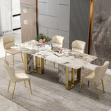 Minimalist Sintered Stone Kitchen Dining Set Gray Rectangle Shape Dining Set with Double Pedestal Clearhalo 'Dining Room Sets' 'Dining Tables & Seating' 'dining_room_set' 'furn' 'furn_dining_room_set' 'Furniture' 'furniture_dining_room_set' 'Kitchen & Dining Furniture' 'kitchen&dining_furn' 'kitchen' 3518045