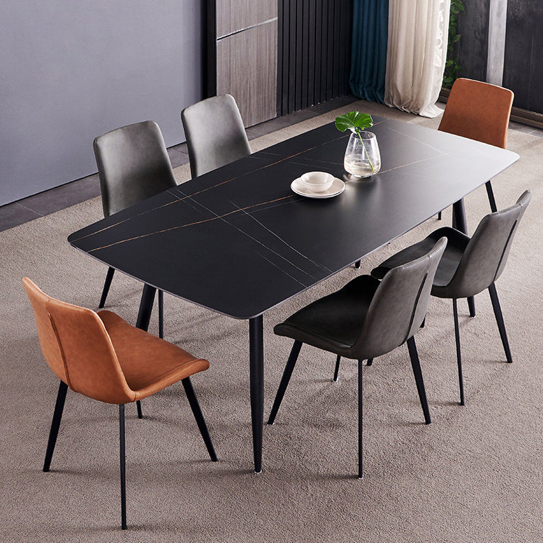 Fixed Minimalist Sintered Stone Top Kitchen Table Set with 4 Black Legs Base for Dining Room 7 Piece Set Clearhalo 'Dining Room Sets' 'Dining Tables & Seating' 'dining_room_set' 'furn' 'furn_dining_room_set' 'Furniture' 'furniture_dining_room_set' 'Kitchen & Dining Furniture' 'kitchen&dining_furn' 'kitchen' 3518054