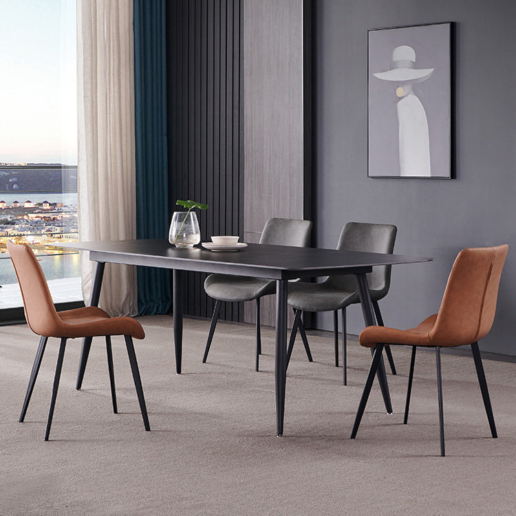 Fixed Minimalist Sintered Stone Top Kitchen Table Set with 4 Black Legs Base for Dining Room Clearhalo 'Dining Room Sets' 'Dining Tables & Seating' 'dining_room_set' 'furn' 'furn_dining_room_set' 'Furniture' 'furniture_dining_room_set' 'Kitchen & Dining Furniture' 'kitchen&dining_furn' 'kitchen' 3518056