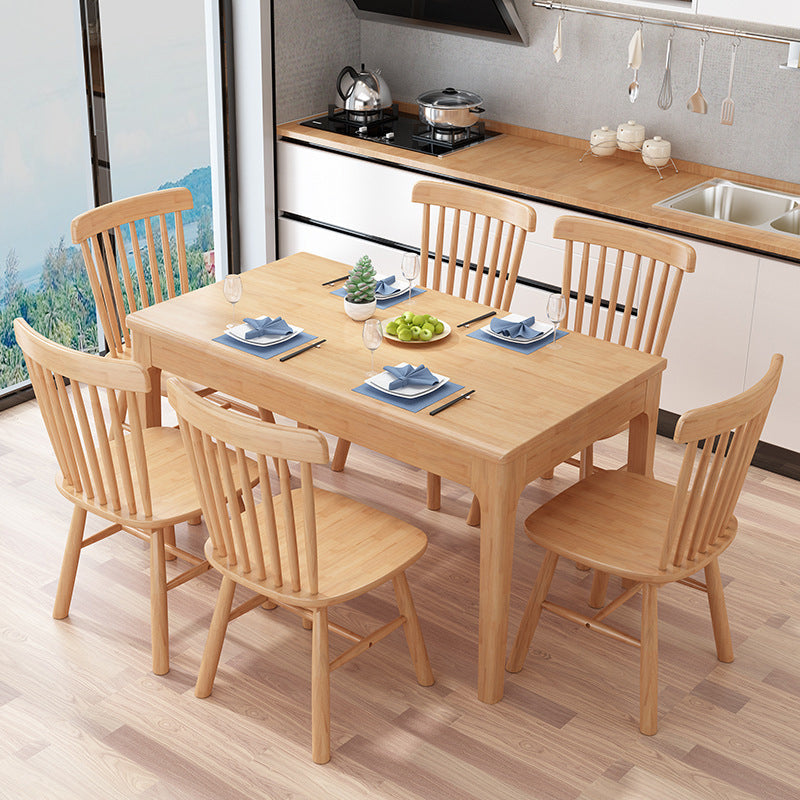 Minimalist Brown Standard Dining Set Rectangle Shape Solid Wood Dining Set with 4 Legs Table Natural 7 Piece Set Clearhalo 'Dining Room Sets' 'Dining Tables & Seating' 'dining_room_set' 'furn' 'furn_dining_room_set' 'Furniture' 'furniture_dining_room_set' 'Kitchen & Dining Furniture' 'kitchen&dining_furn' 'kitchen' 3518087