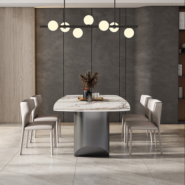 Modern Sintered Stone Top for Kitchen Dining Set Rectangle Standard Dining Set in White 86.6"L x 43.3"W x 29.5"H Clearhalo 'Dining Room Sets' 'Dining Tables & Seating' 'dining_room_set' 'furn' 'furn_dining_room_set' 'Furniture' 'furniture_dining_room_set' 'Kitchen & Dining Furniture' 'kitchen&dining_furn' 'kitchen' 3518103
