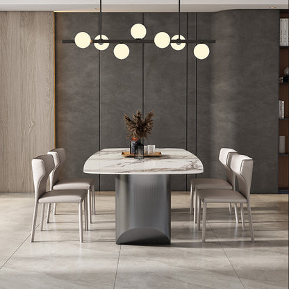Modern Sintered Stone Top for Kitchen Dining Set Rectangle Standard Dining Set in White 86.6"L x 43.3"W x 29.5"H Clearhalo 'Dining Room Sets' 'Dining Tables & Seating' 'dining_room_set' 'furn' 'furn_dining_room_set' 'Furniture' 'furniture_dining_room_set' 'Kitchen & Dining Furniture' 'kitchen&dining_furn' 'kitchen' 3518103