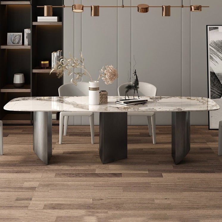 Modern Sintered Stone Top for Kitchen Dining Set Rectangle Standard Dining Set in White Clearhalo 'Dining Room Sets' 'Dining Tables & Seating' 'dining_room_set' 'furn' 'furn_dining_room_set' 'Furniture' 'furniture_dining_room_set' 'Kitchen & Dining Furniture' 'kitchen&dining_furn' 'kitchen' 3518105