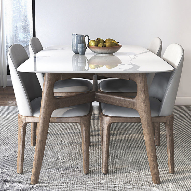 Modern Dining Table Set Sintered Stone Dining Table Rectangular Dining Table with Solid Wood Base White 5 Piece Set Clearhalo 'Dining Room Sets' 'Dining Tables & Seating' 'dining_room_set' 'furn' 'furn_dining_room_set' 'Furniture' 'furniture_dining_room_set' 'Kitchen & Dining Furniture' 'kitchen&dining_furn' 'kitchen' 3518116