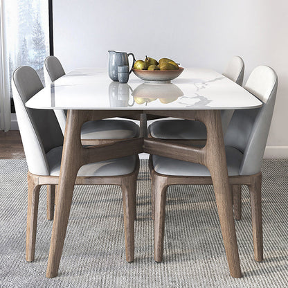 Modern Dining Table Set Sintered Stone Dining Table Rectangular Dining Table with Solid Wood Base White 5 Piece Set Clearhalo 'Dining Room Sets' 'Dining Tables & Seating' 'dining_room_set' 'furn' 'furn_dining_room_set' 'Furniture' 'furniture_dining_room_set' 'Kitchen & Dining Furniture' 'kitchen&dining_furn' 'kitchen' 3518116