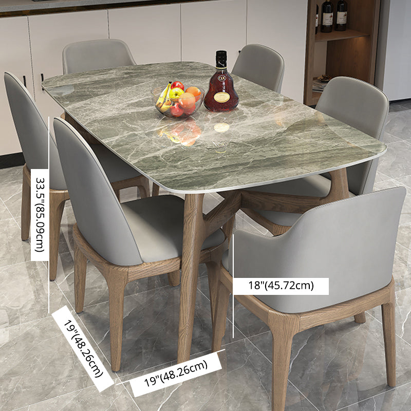 Modern Dining Table Set Sintered Stone Dining Table Rectangular Dining Table with Solid Wood Base Clearhalo 'Dining Room Sets' 'Dining Tables & Seating' 'dining_room_set' 'furn' 'furn_dining_room_set' 'Furniture' 'furniture_dining_room_set' 'Kitchen & Dining Furniture' 'kitchen&dining_furn' 'kitchen' 3518129