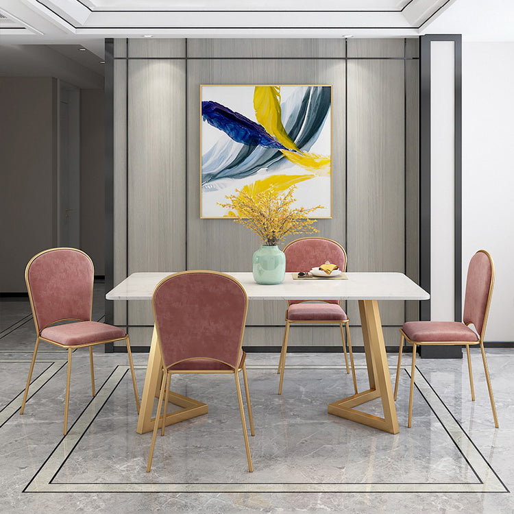 Rectangle Scandinavian Dining Room Set Sintered Stone Top Dining Furniture Set with Metallic Base Pink Clearhalo 'Dining Room Sets' 'Dining Tables & Seating' 'dining_room_set' 'furn' 'furn_dining_room_set' 'Furniture' 'furniture_dining_room_set' 'Kitchen & Dining Furniture' 'kitchen&dining_furn' 'kitchen' 3518145