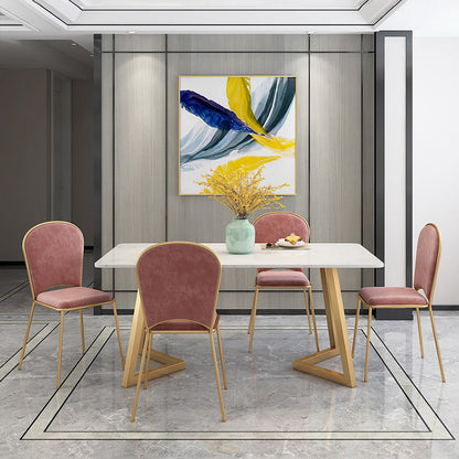 Rectangle Scandinavian Dining Room Set Sintered Stone Top Dining Furniture Set with Metallic Base Pink Clearhalo 'Dining Room Sets' 'Dining Tables & Seating' 'dining_room_set' 'furn' 'furn_dining_room_set' 'Furniture' 'furniture_dining_room_set' 'Kitchen & Dining Furniture' 'kitchen&dining_furn' 'kitchen' 3518145