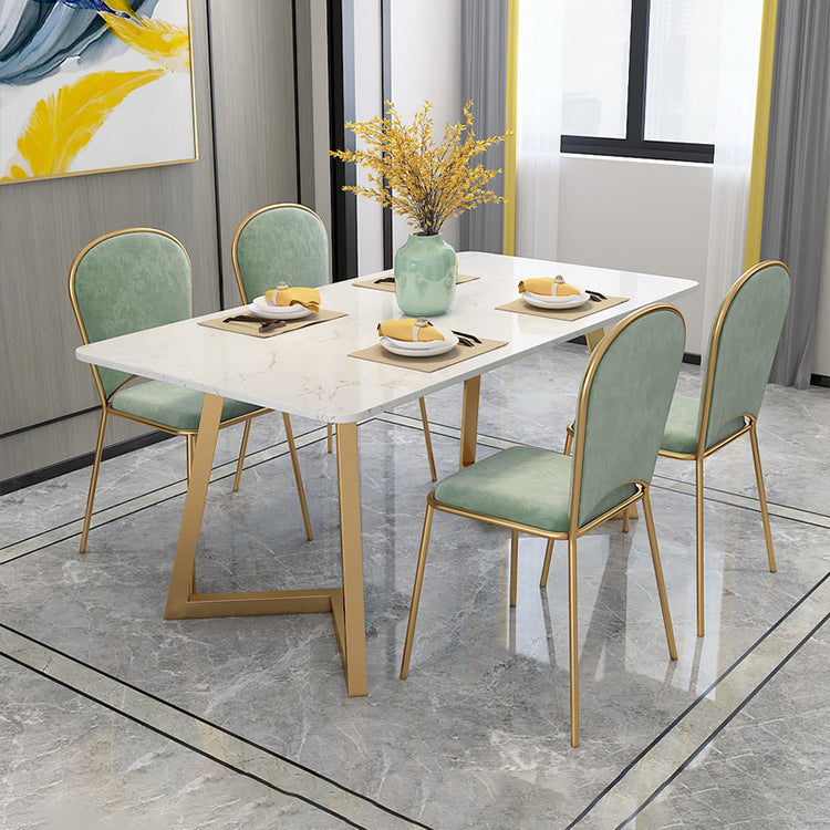 Rectangle Scandinavian Dining Room Set Sintered Stone Top Dining Furniture Set with Metallic Base Green Clearhalo 'Dining Room Sets' 'Dining Tables & Seating' 'dining_room_set' 'furn' 'furn_dining_room_set' 'Furniture' 'furniture_dining_room_set' 'Kitchen & Dining Furniture' 'kitchen&dining_furn' 'kitchen' 3518146