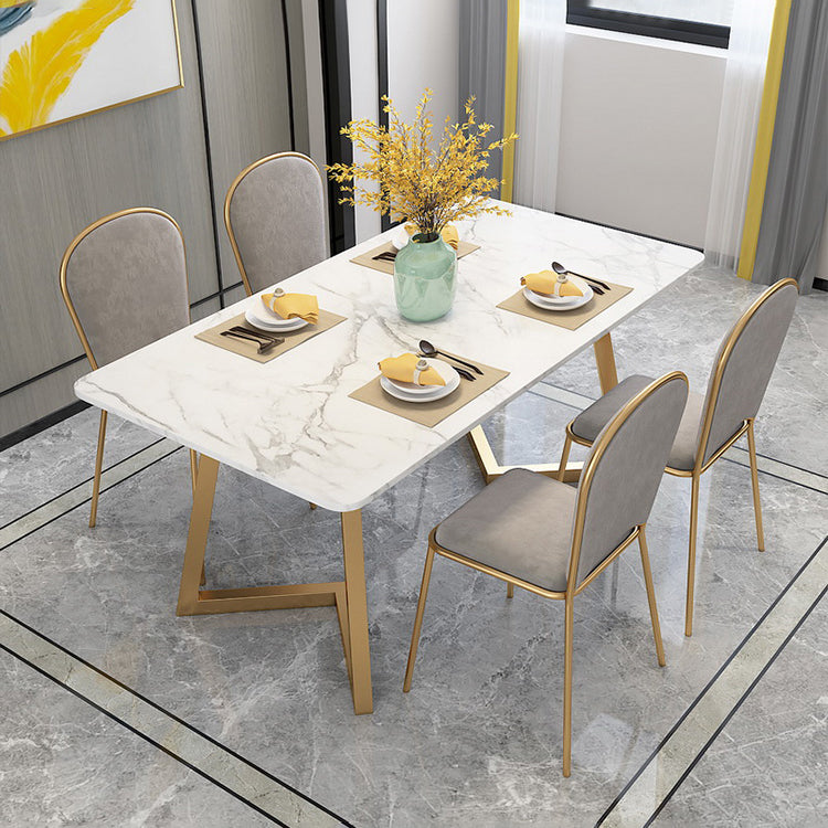 Rectangle Scandinavian Dining Room Set Sintered Stone Top Dining Furniture Set with Metallic Base Gray Clearhalo 'Dining Room Sets' 'Dining Tables & Seating' 'dining_room_set' 'furn' 'furn_dining_room_set' 'Furniture' 'furniture_dining_room_set' 'Kitchen & Dining Furniture' 'kitchen&dining_furn' 'kitchen' 3518147