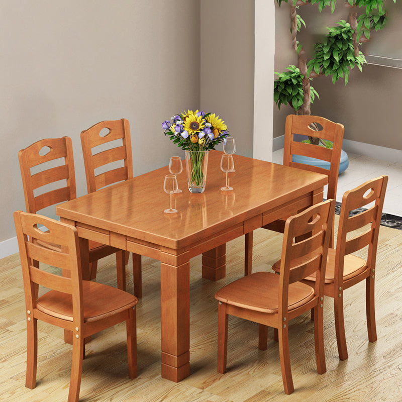 Traditional Solid Wood Rectangle Shape Dining Furniture 4 Wood Legs Table Formal for Home 7 Piece Set Clearhalo 'Dining Room Sets' 'Dining Tables & Seating' 'dining_room_set' 'furn' 'furn_dining_room_set' 'Furniture' 'furniture_dining_room_set' 'Kitchen & Dining Furniture' 'kitchen&dining_furn' 'kitchen' 3518170